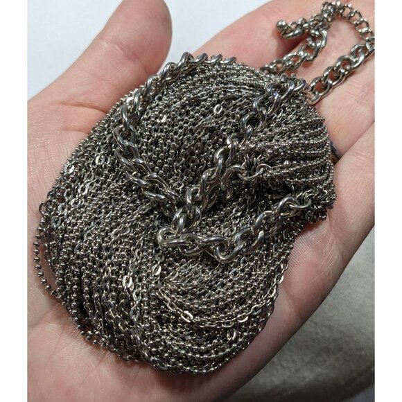 Glam Metal Multilayer Silver Tone Chain Necklace - Picture 5 of 10